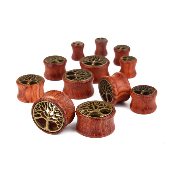 Retro tree of life Ear expansion wood Ear Gauges Flesh Tunnels Plugs Expander Stretcher Ear Piercing Jewelry for men women