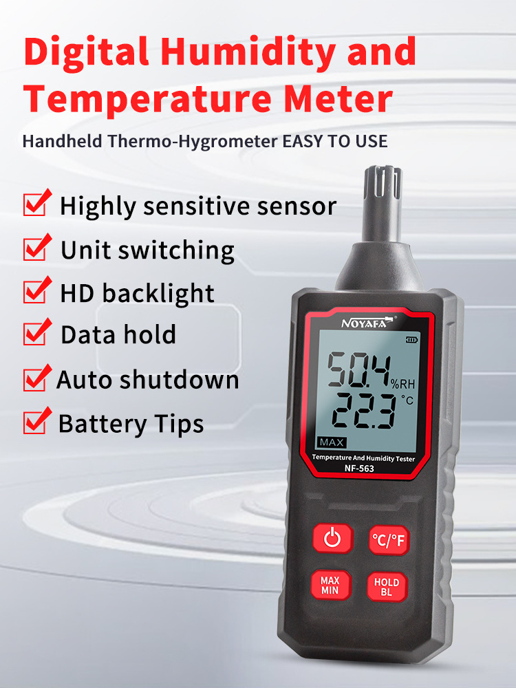 NOYAFA High Sensitivity Sensor Digital Temperature and Humidity detector NF-563 Portable Handheld Humidity Meter