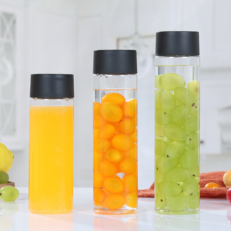 300ml 350ml 400ml 500ml Empty Juice Can Hard Plastic PET VOSS Water Bottle with Black Screw Lids