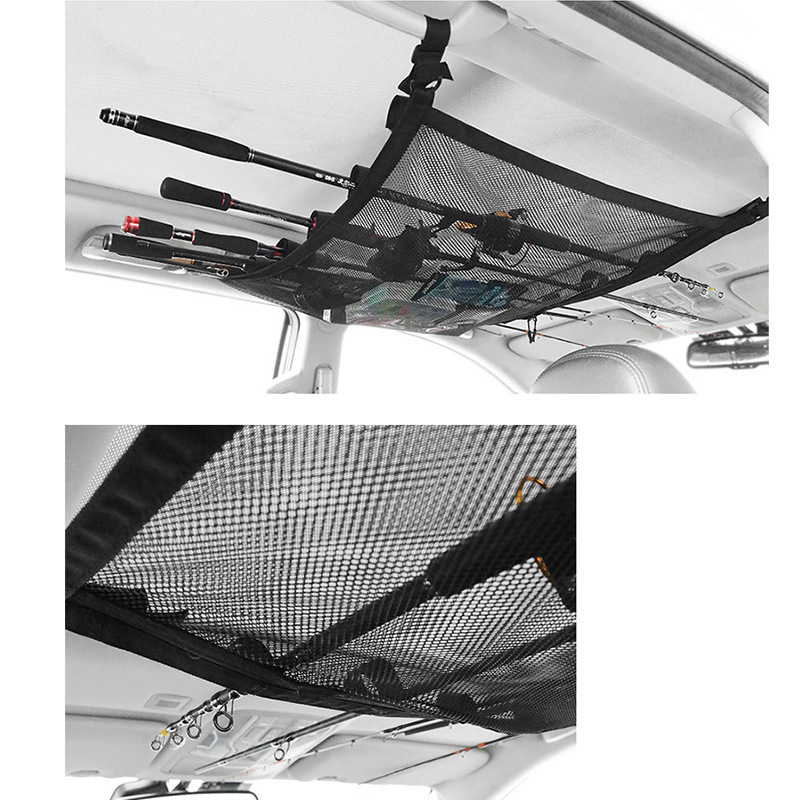 Double interior car roof storage bag organizer with zipper auto Vehicle Fishing Rod Rack Pole Holder car ceiling storage net