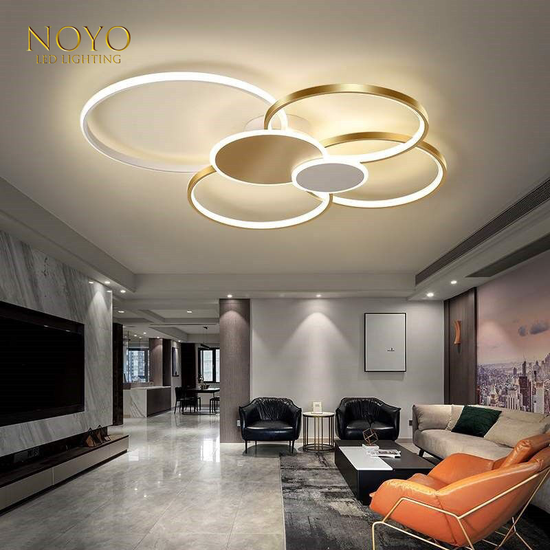 LED Modern Ceiling Light Fixture with Remote Control  Dimmable 6 Rings Flush Mount Ceiling Light