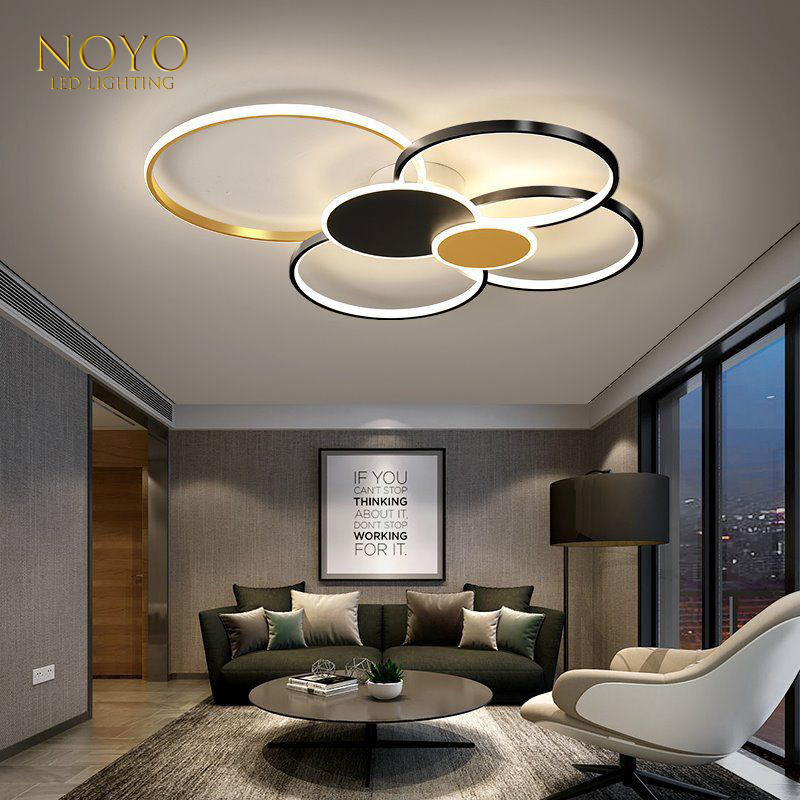 LED Modern Ceiling Light Fixture with Remote Control  Dimmable 6 Rings Flush Mount Ceiling Light