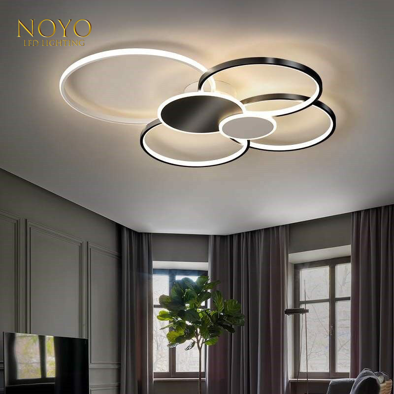 LED Modern Ceiling Light Fixture with Remote Control  Dimmable 6 Rings Flush Mount Ceiling Light