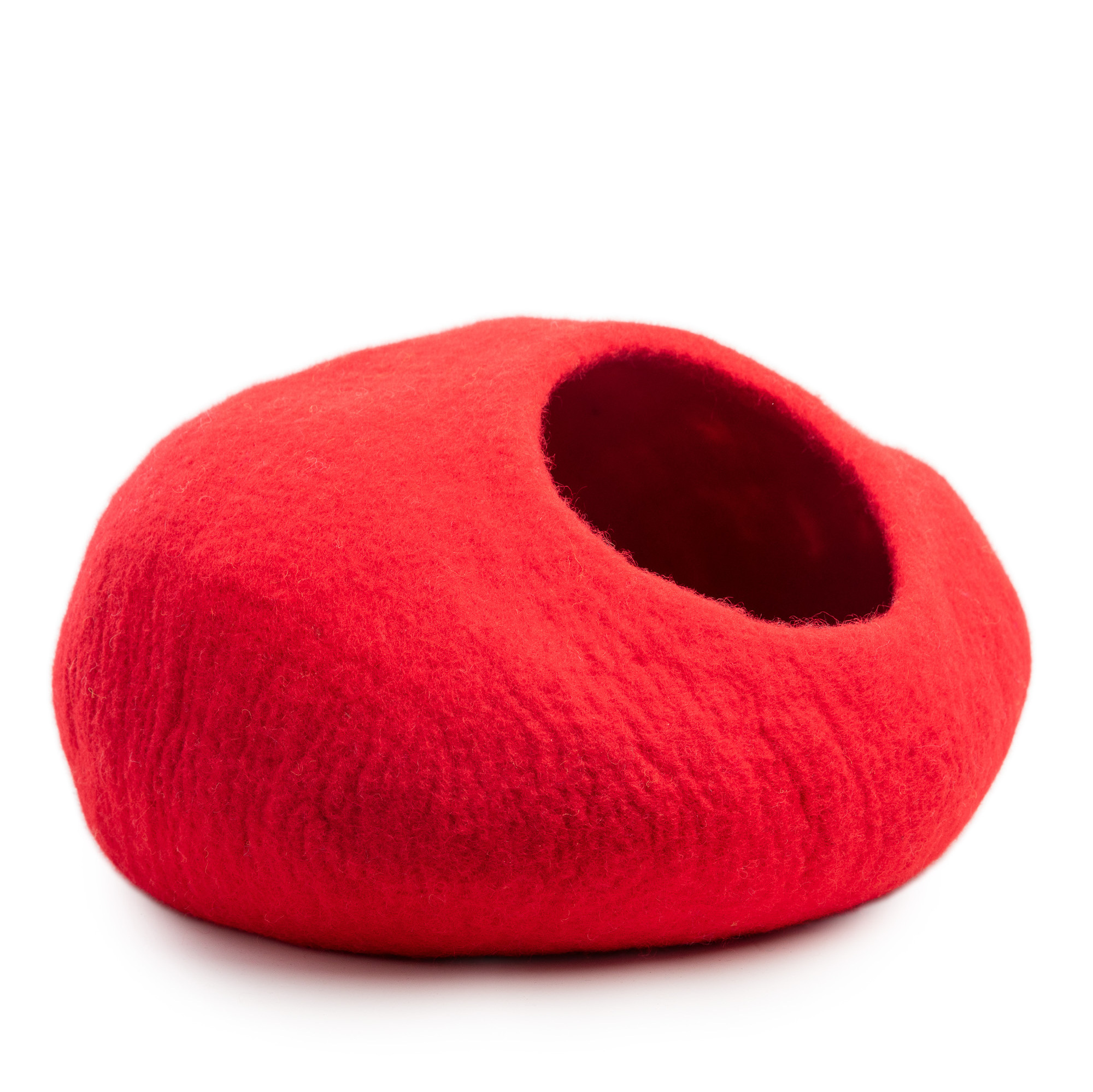 Handmade Felted Cat Cave: Cozy Red Wool Cat Bed - Ideal Cat Lover Gift - Unique Purple Pet Bed - Handcrafted in Nepal