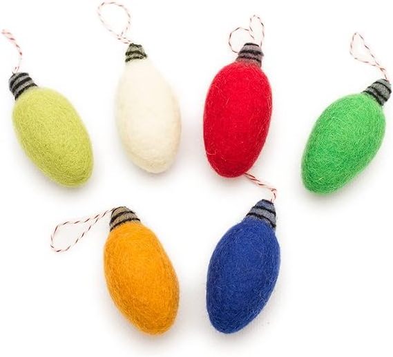 Felt Lightbulbs Ornaments for Christmas Tree Decorations, Hanging Christmas Garland,  New Zealand Natural Wool