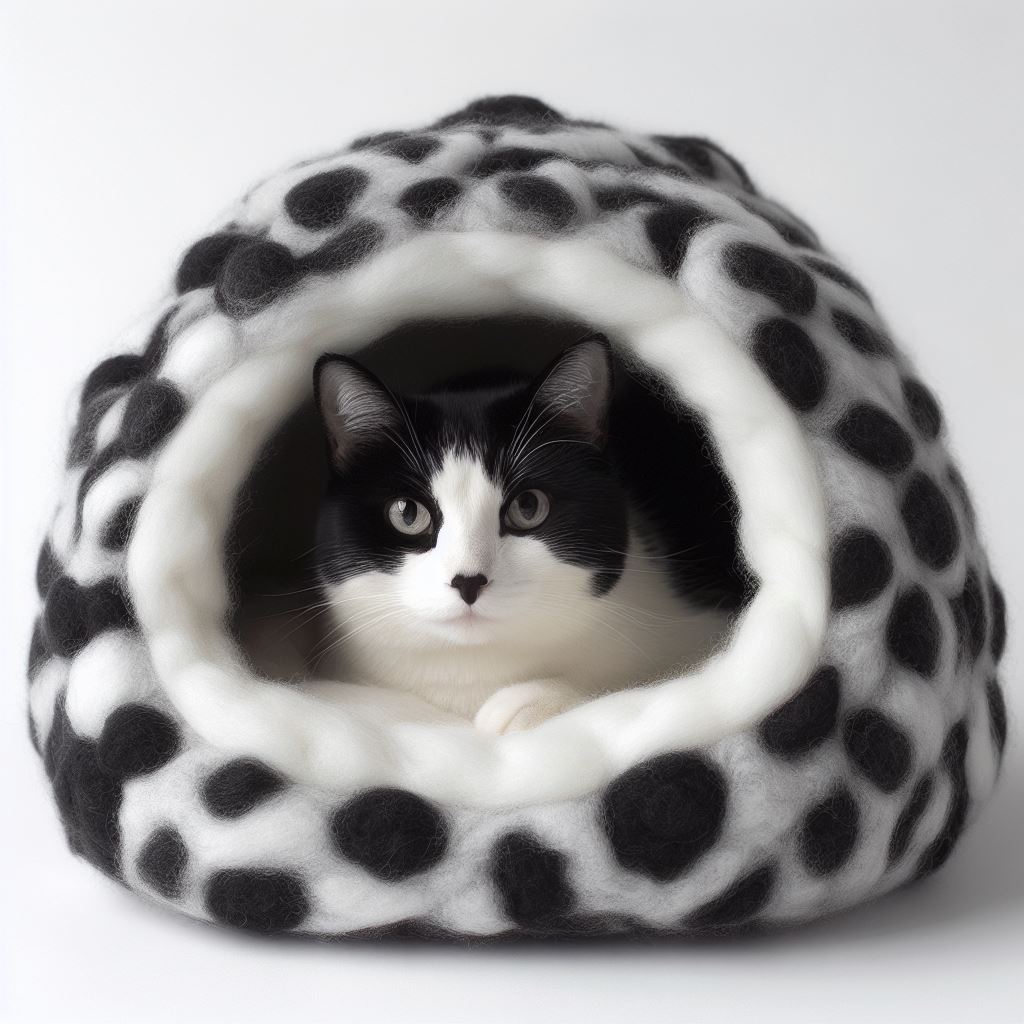 Black Dotted Spot Cat Caves Amazing Design Felted Warm Living Space For Pets Best for Cold Regions Handcrafted Caves Using Felts