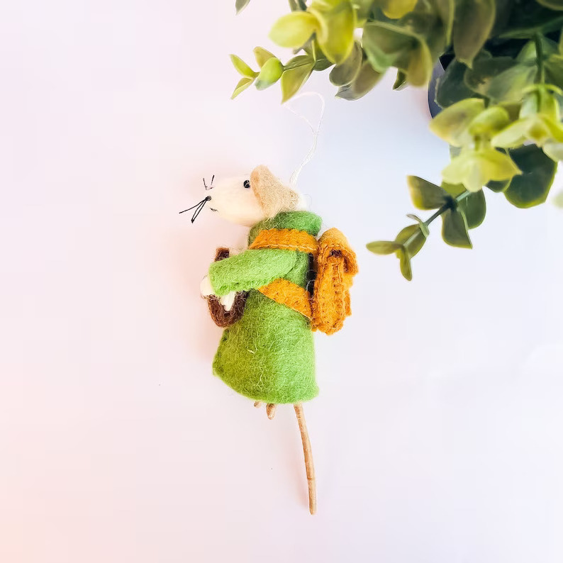 Handmade Felt Rat with Bag Ornament, Christmas Tree Hanging, Toy For Kids, Home Decor, Needle Felted Ornament, Felted Mouse