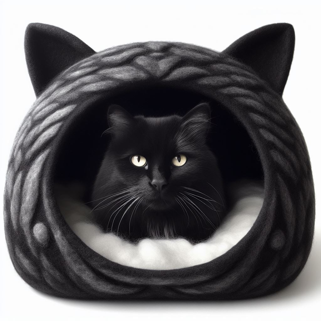 Organic Wool Felted Black Color Cat Cave Handmade in Nepal Indoor Pet Bed By local artisans felt Premium quality New Zealand Woo