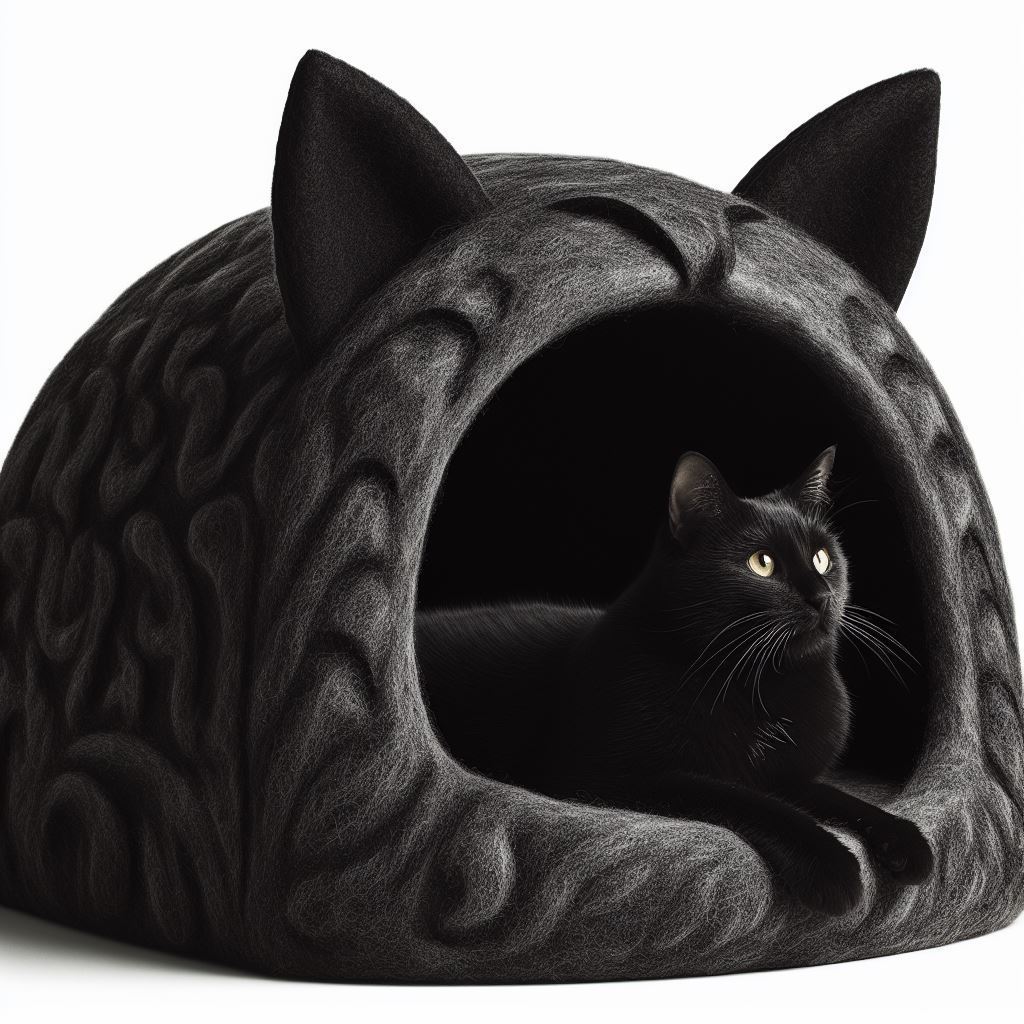 Felt Black Color Design Comfort Cat Cave: Plush Hideaway for Kittens, Luxury Sleeping Pod Cozy Cushion - Buy Now