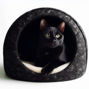 Cozy Feline Hideaway Black Comfort Cat Cave: Plush Hideaway for Kittens, Luxury Sleeping Pod Cozy Cushion - Buy Now