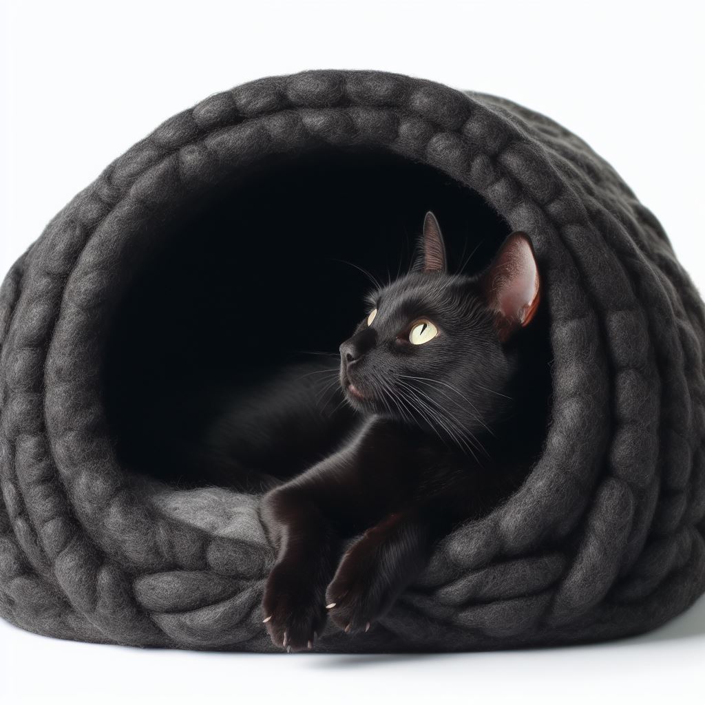 Organic Wool Felted Black Color Cat Cave Handmade in Nepal Indoor Pet Bed By local artisans felt Premium quality New Zealand Woo