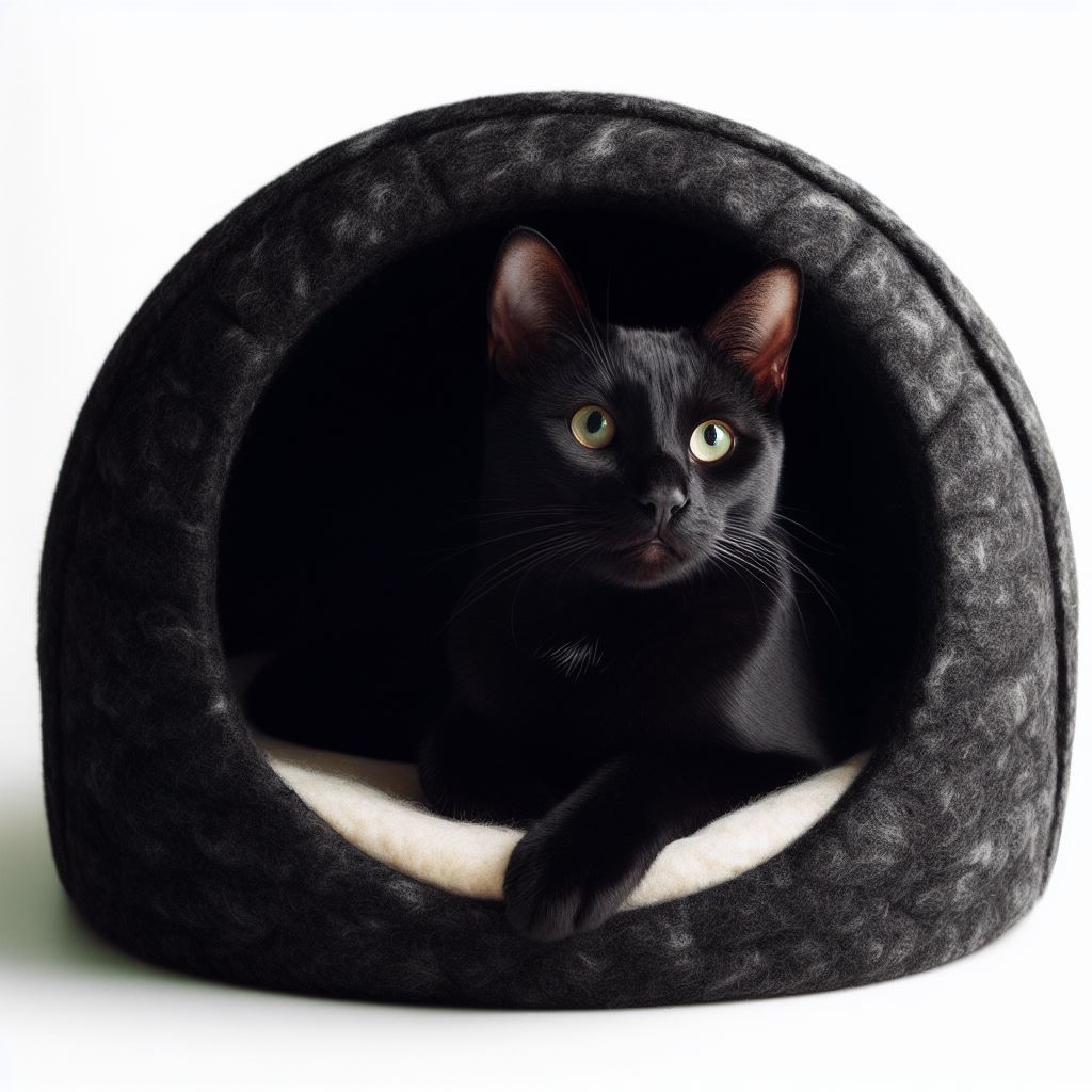 Organic Wool Felted Black Color Cat Cave Handmade in Nepal Indoor Pet Bed By local artisans felt Premium quality New Zealand Woo