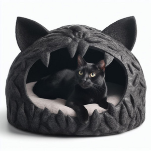 Felt Black Color Design Comfort Cat Cave: Plush Hideaway for Kittens, Luxury Sleeping Pod Cozy Cushion - Buy Now