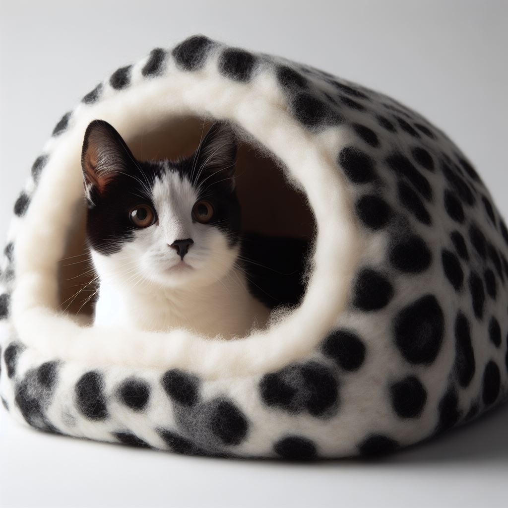 Black Dotted Spot Cat Caves Amazing Design Felted Warm Living Space For Pets Best for Cold Regions Handcrafted Caves Using Felts