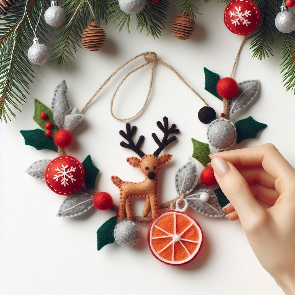 Festive Felt Christmas Garland: Handcrafted Holiday Decoration in Warm Hues for a Cozy and Whimsical Seasonal Ambiance