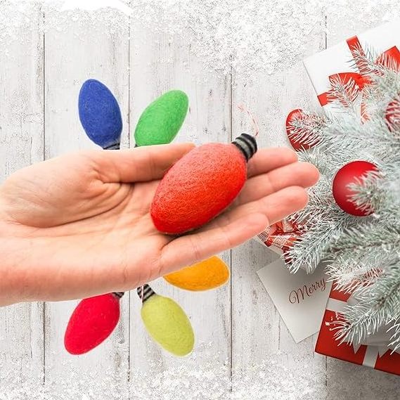 Felt Lightbulbs Ornaments for Christmas Tree Decorations, Hanging Christmas Garland,  New Zealand Natural Wool