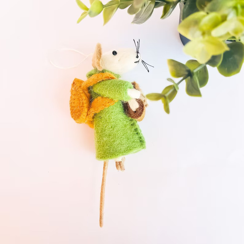 Handmade Felt Rat with Bag Ornament, Christmas Tree Hanging, Toy For Kids, Home Decor, Needle Felted Ornament, Felted Mouse