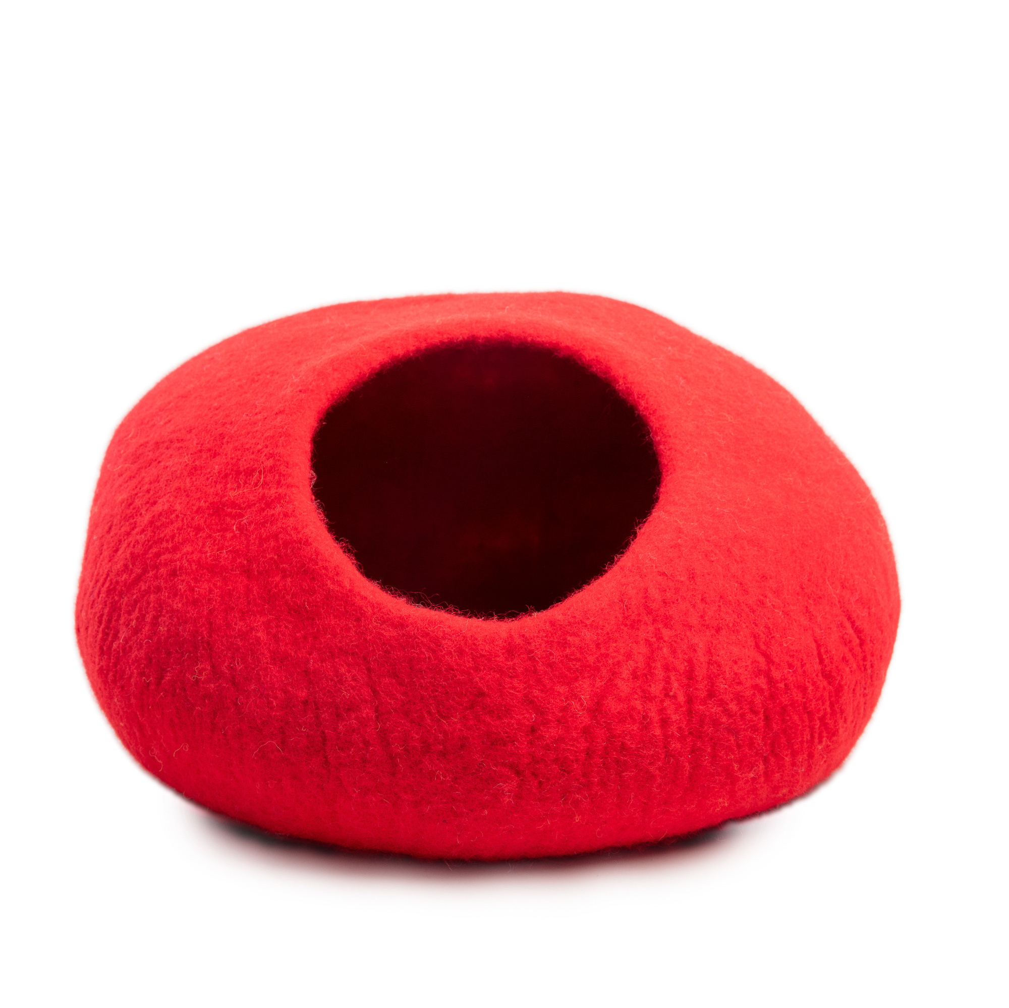 Handmade Felted Cat Cave: Cozy Red Wool Cat Bed - Ideal Cat Lover Gift - Unique Purple Pet Bed - Handcrafted in Nepal