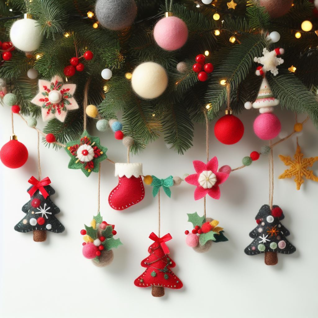 Festive Felt Christmas Garland: Handcrafted Holiday Decoration in Warm Hues for a Cozy and Whimsical Seasonal Ambiance