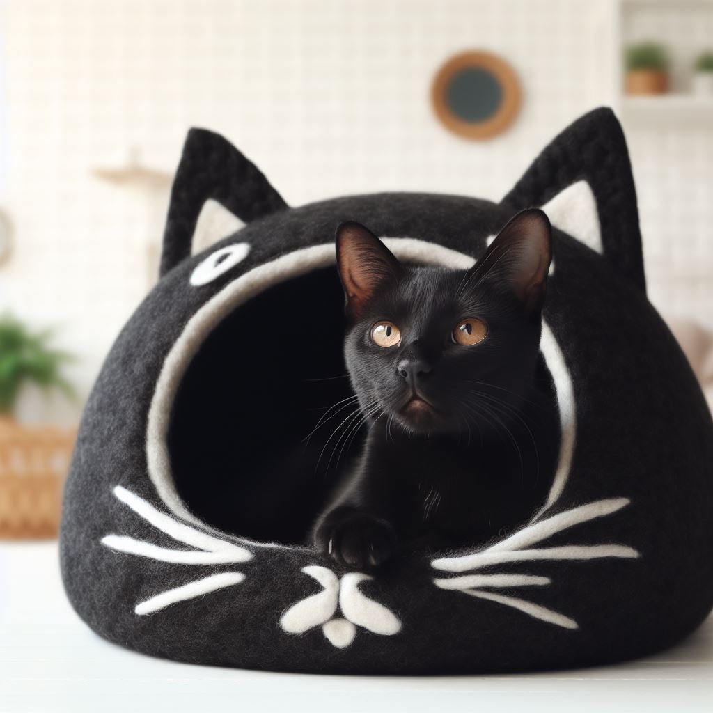 Felt Black Color Design Comfort Cat Cave: Plush Hideaway for Kittens, Luxury Sleeping Pod Cozy Cushion - Buy Now