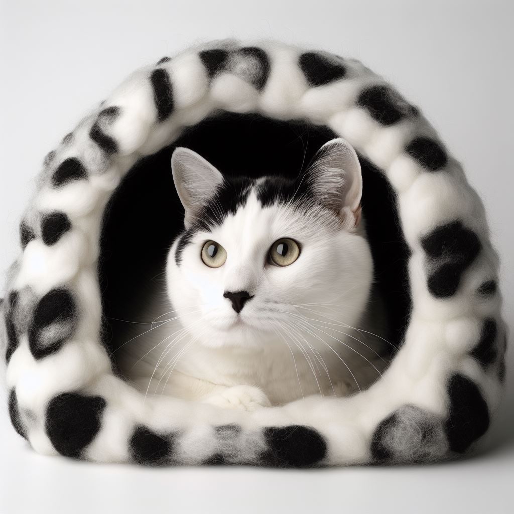 Black Dotted Spot Cat Caves Amazing Design Felted Warm Living Space For Pets Best for Cold Regions Handcrafted Caves Using Felts