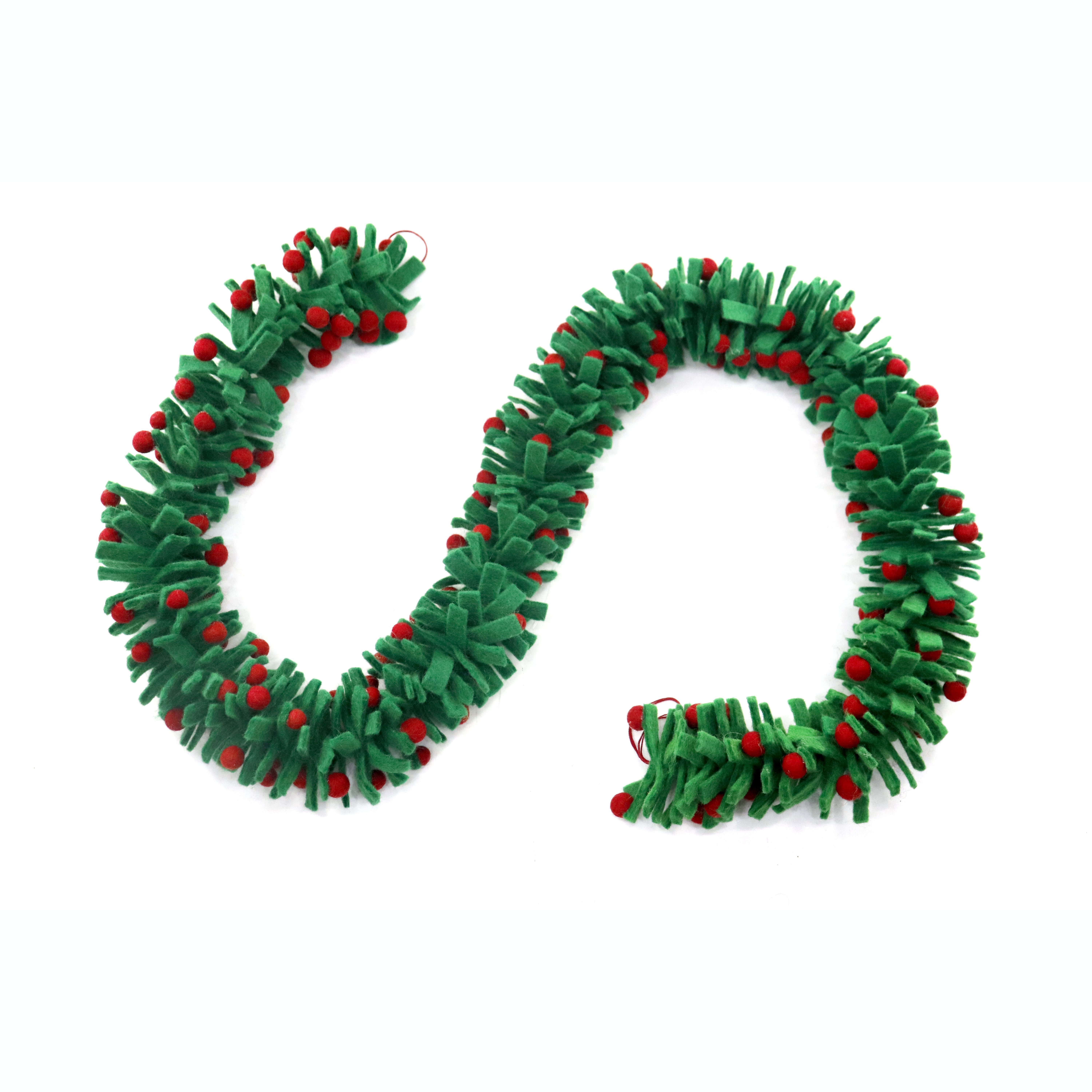 Handmade Eco-friendly Colorful Tinsel and ball Hot New Felt Christmas Tinsel and Ball felt Garland Festive decoration