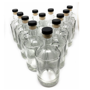 750ml Moonshine Glass Bottle with Finger Ring and Cork Stopper (12 Pack) Decanter for Whiskey, Vodka, Spirits, Alcohol