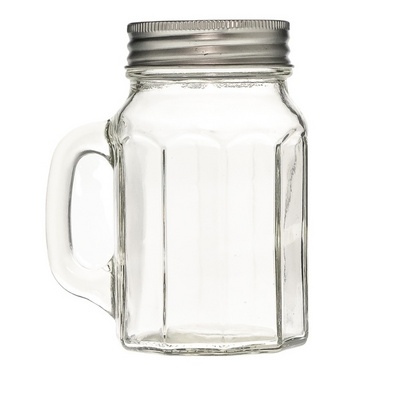 Embossed Logo 530ml Hexagonal Beverage Glass Mason jar with Handle and Straw