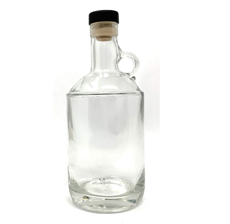 750ml Moonshine Glass Bottle with Finger Ring and Cork Stopper (12 Pack) Decanter for Whiskey, Vodka, Spirits, Alcohol