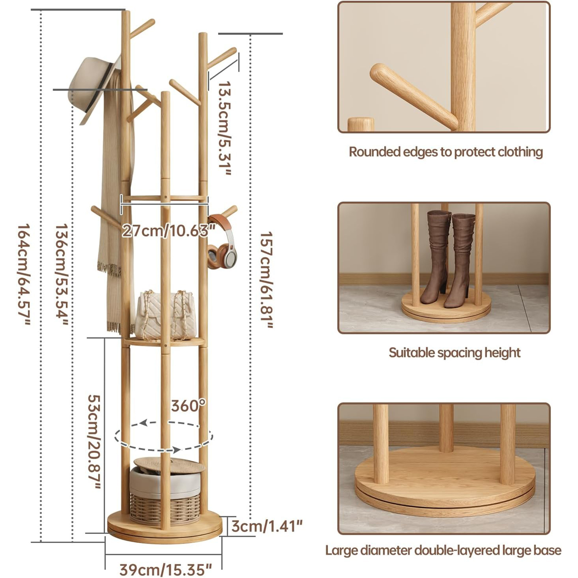 Creative Bamboo Rotary Coat Rack Muti Functional Storage Shelves For Living Room  Mildew Proof Bamboo Freestanding Coat Rack