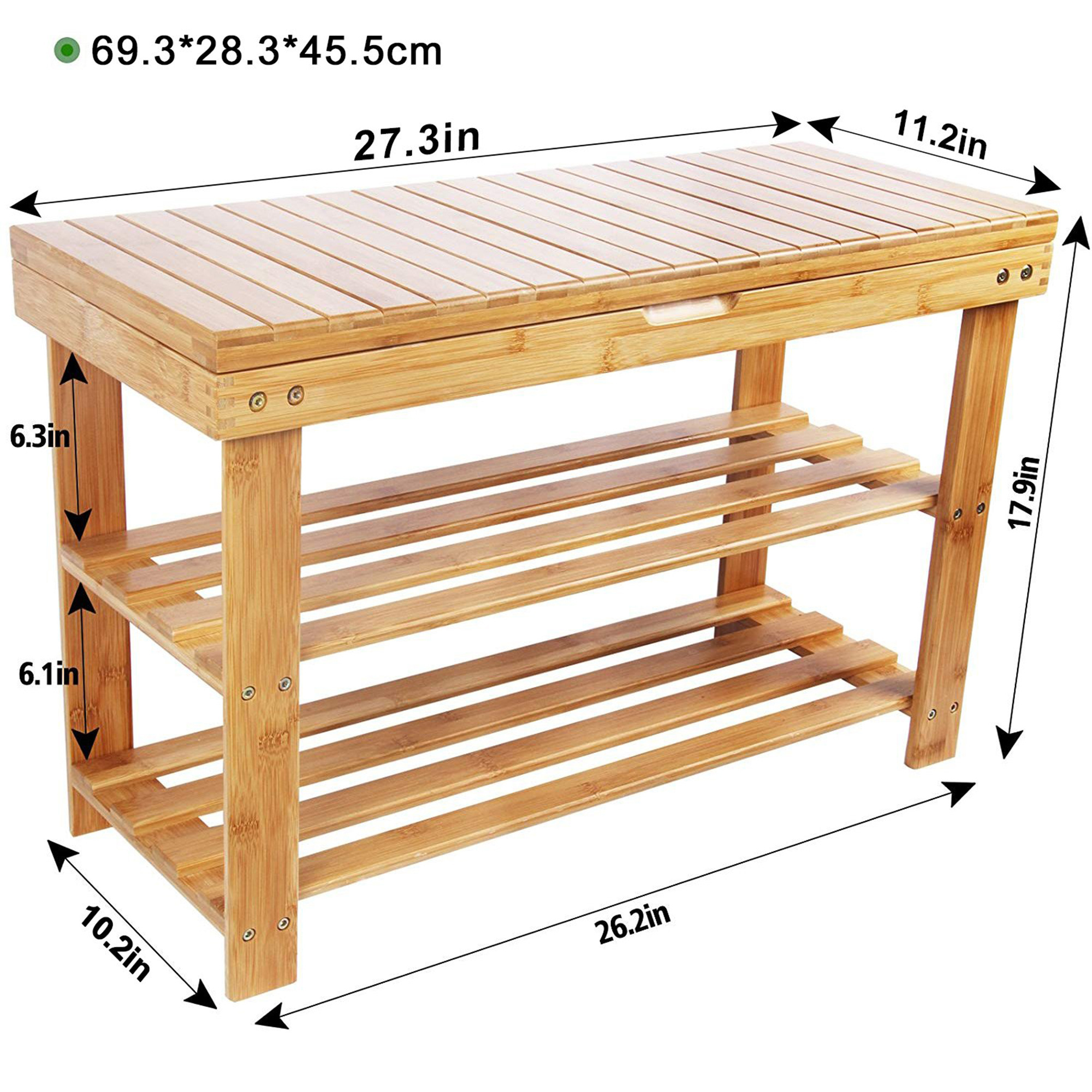 Bamboo Shoe Rack Storage Bench Organizer Boot Shelf With Storage Drawer On Top For Entryway