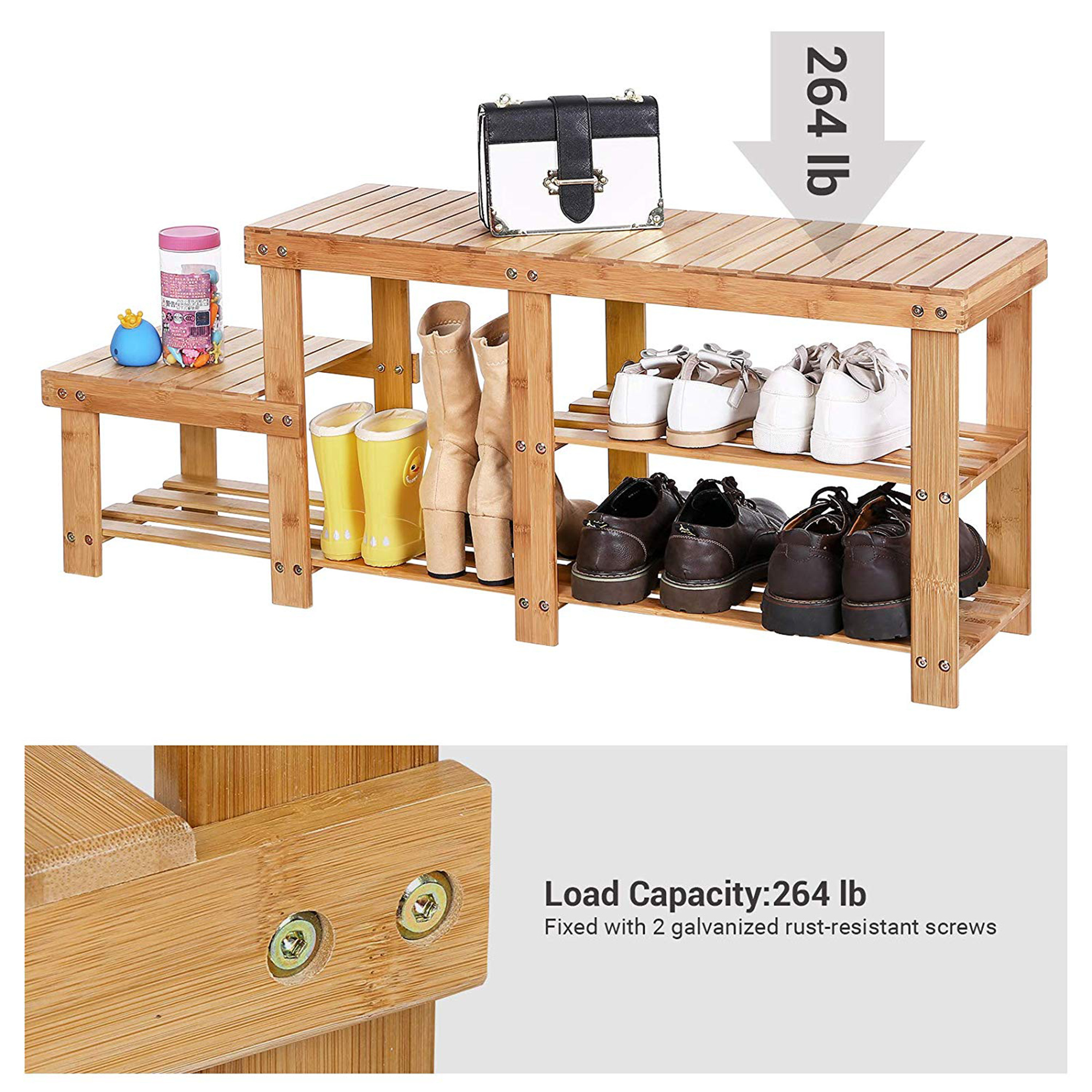 Bamboo Shoe Rack Bench 3-Tier  Storage Organizer Shoe Shelf For Boots Multi Function Furniture For Hallway Entryway