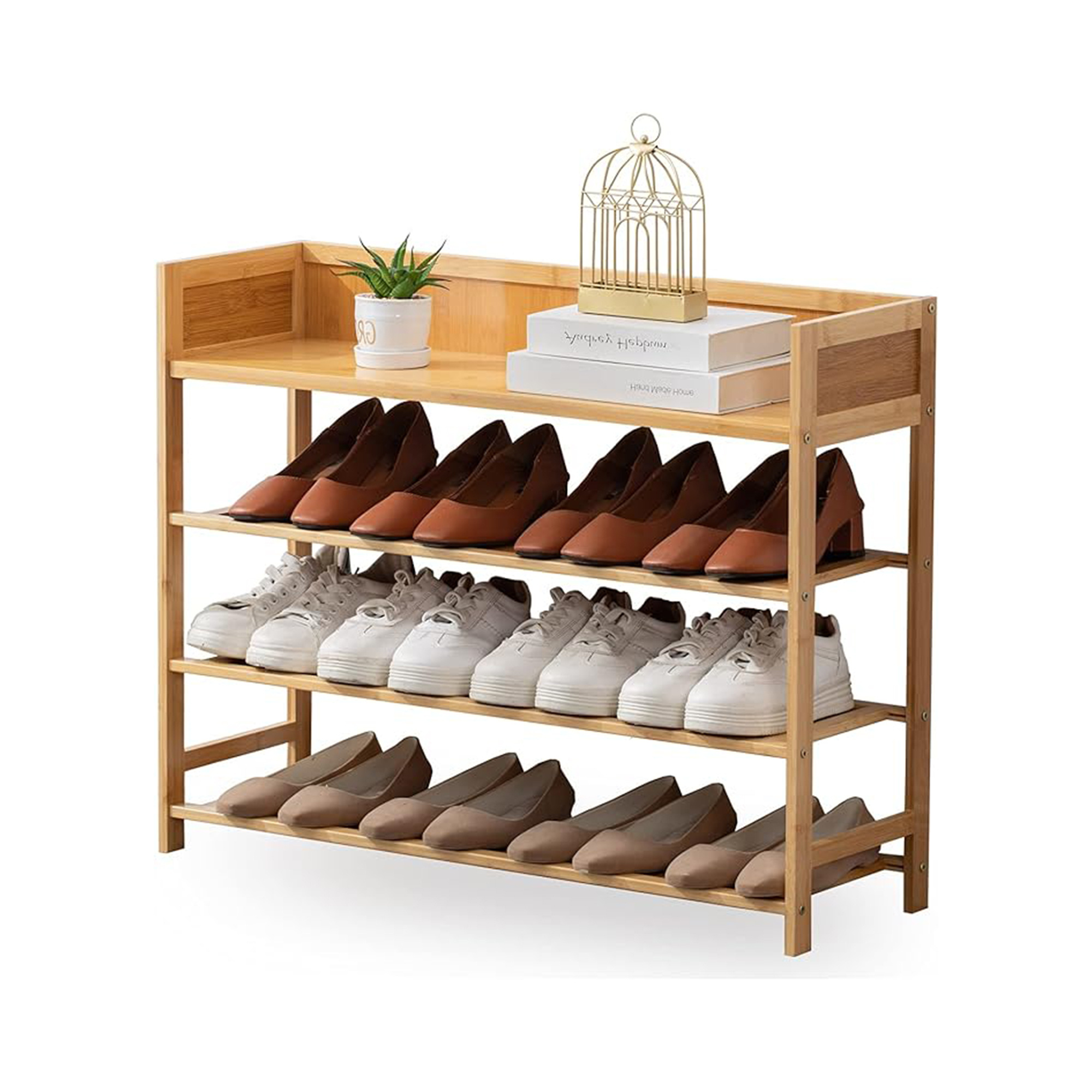 Custom Small Bamboo Modern Wood Entryway Shoes Organizer Holder Rustic Farm House Vertical Towel Shoe Storage Rack