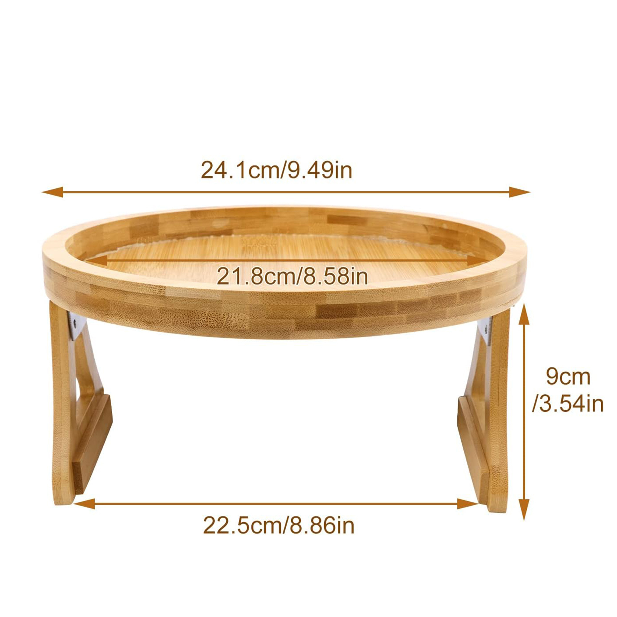 Bamboo Folding Round Adjustable Sofa Side Table Couch Arm Tray