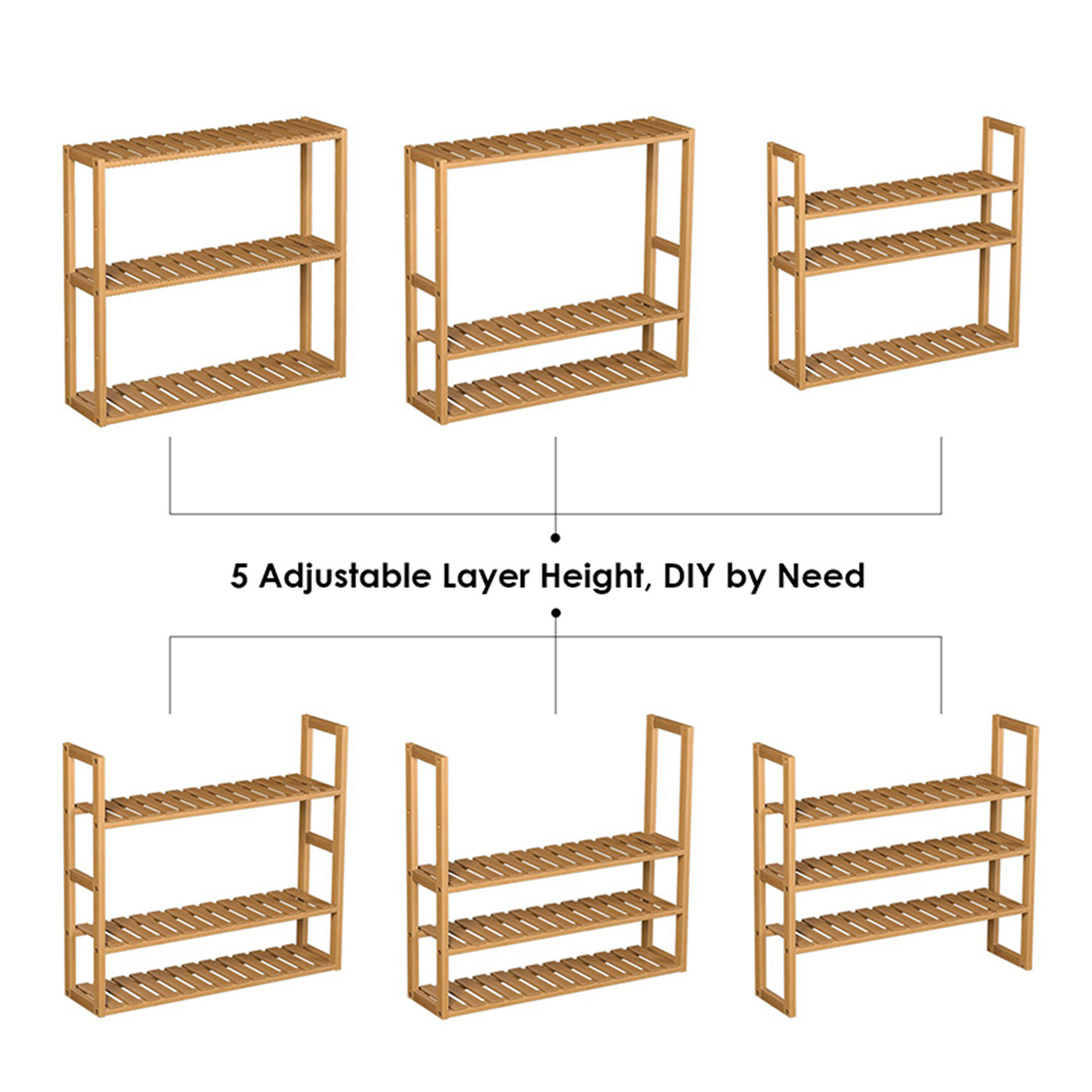 Multifunctional Bamboo Bathroom Tower Rack 3-Tier Shelf Wall Mounted Adjustable Layer Rack Wooden  Storage Organizer