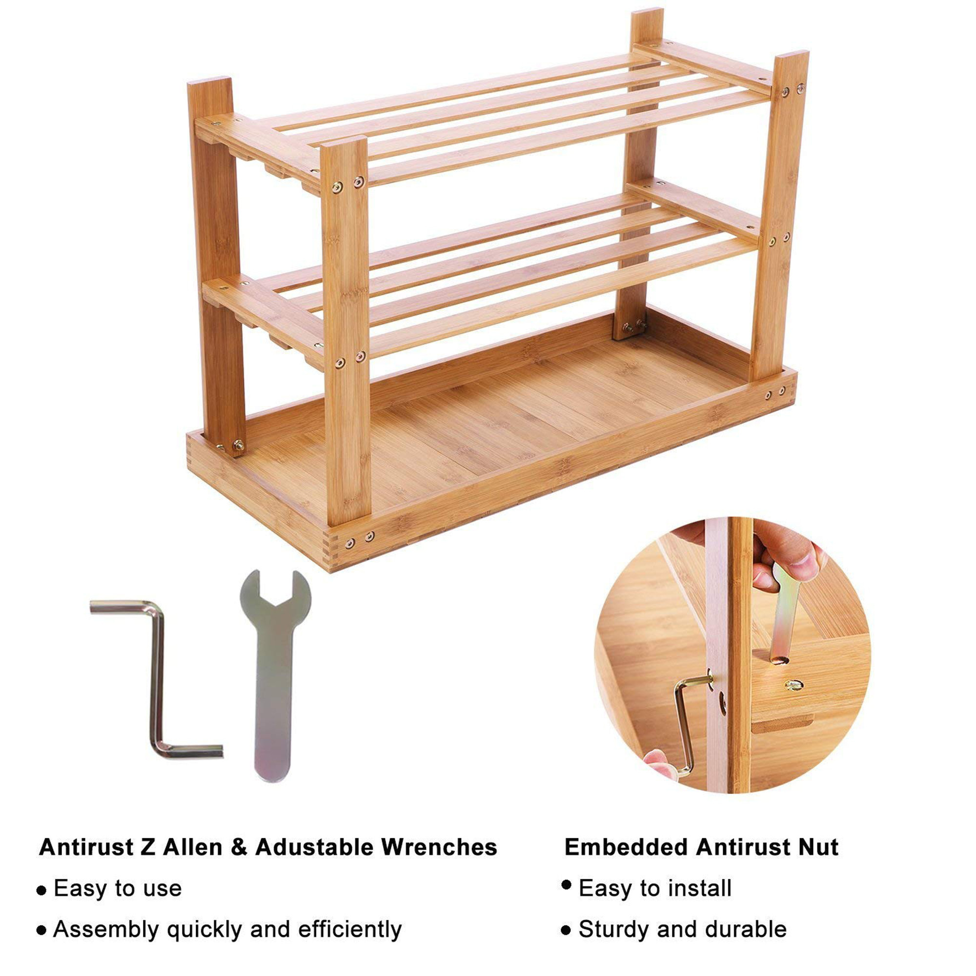 Ideal 3 Shelves Bamboo Shoe Rack Shelf With Shoes Bench For Hall Bathroom Living Room Hallway