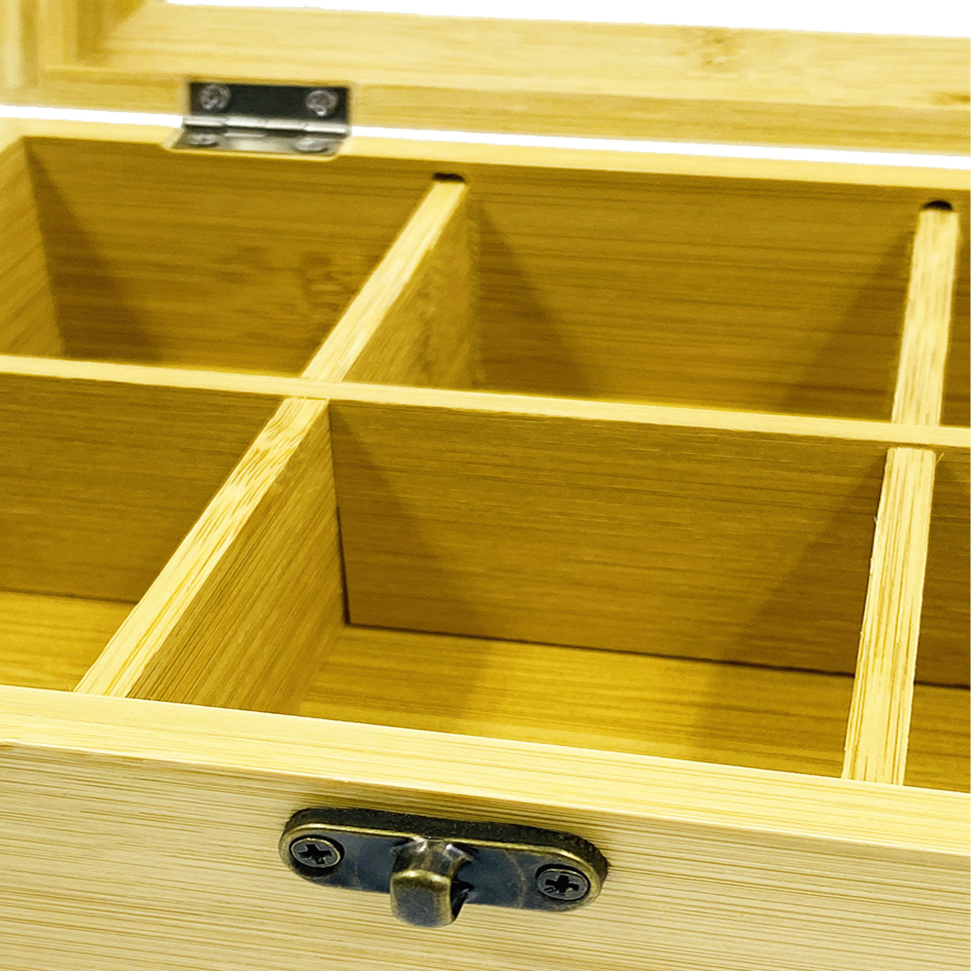 Natural Bamboo Wood Tea Storage Box With Hinged Lid Bamboo Tea Bag Organizer for Tea Bag Organizer