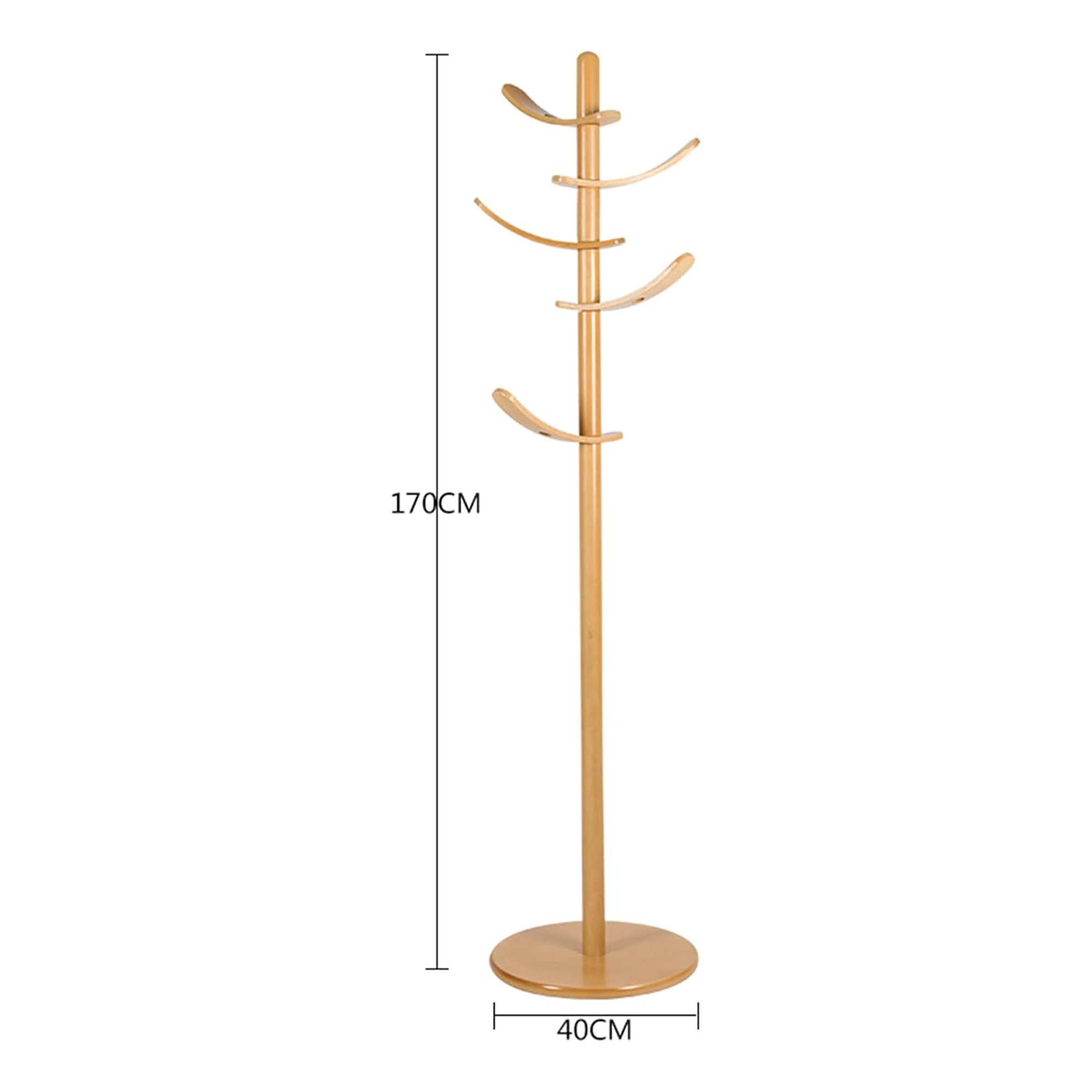 Elegant Floor Standing Solid Bamboo Coat Rack Tree With Round Base And 5 Hooks For Home Or Office