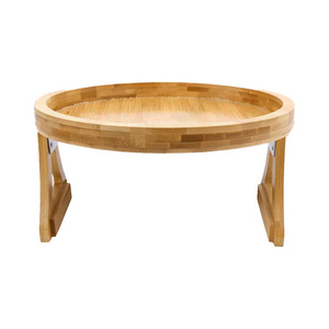 Bamboo Folding Round Adjustable Sofa Side Table Couch Arm Tray