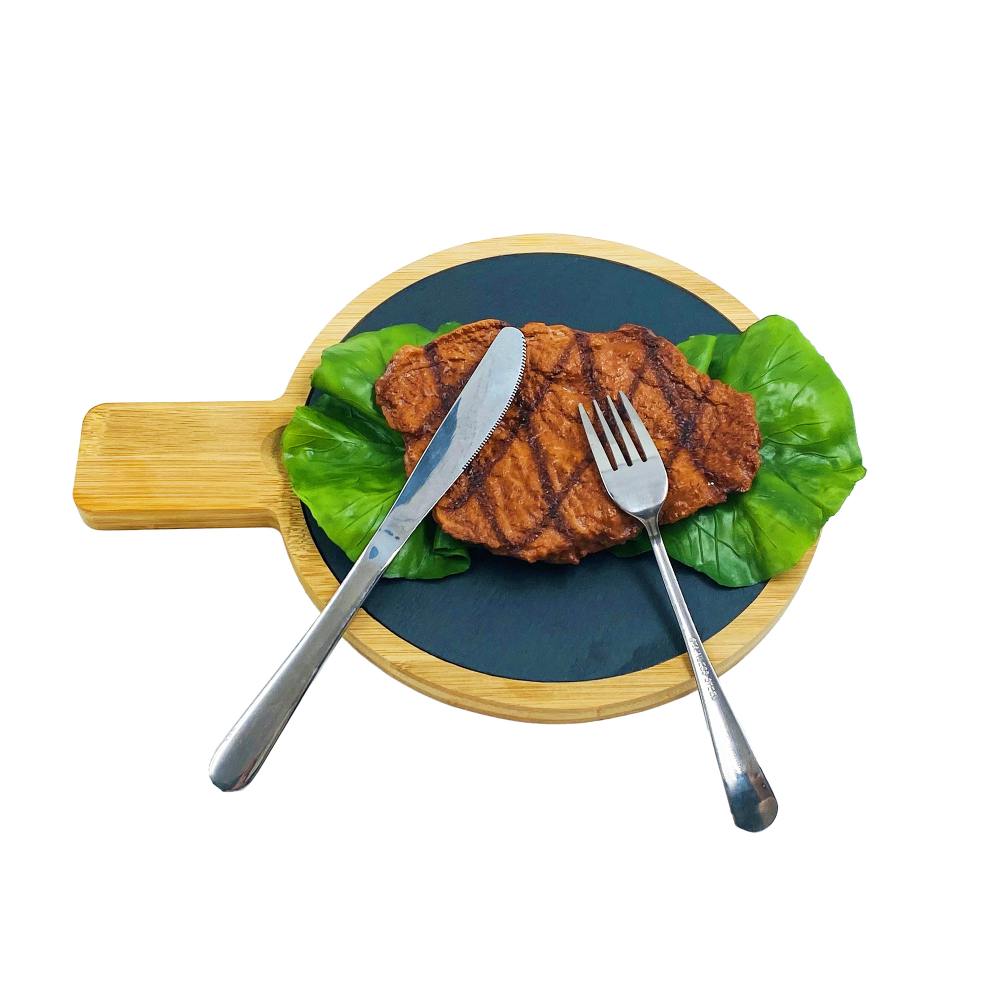 Bamboo Cheese Board Set With Slate Round Charcuterie Board Cheese Meat Steak Serving Platter With Handles