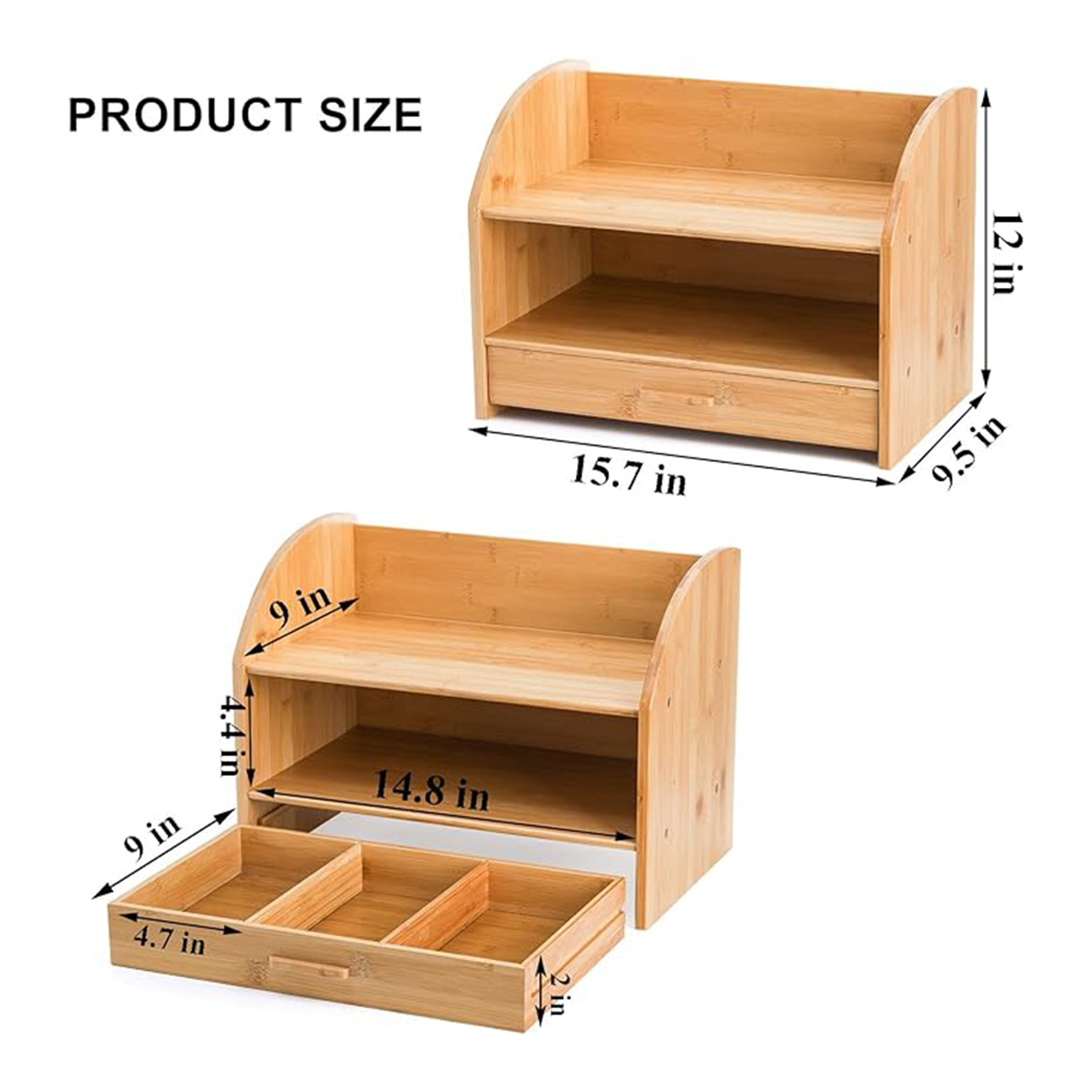 Multi-Function 3 Tier Wooden Desk File Storage Tools Custom Bamboo Desktop Office Supplies Organizer With Drawer