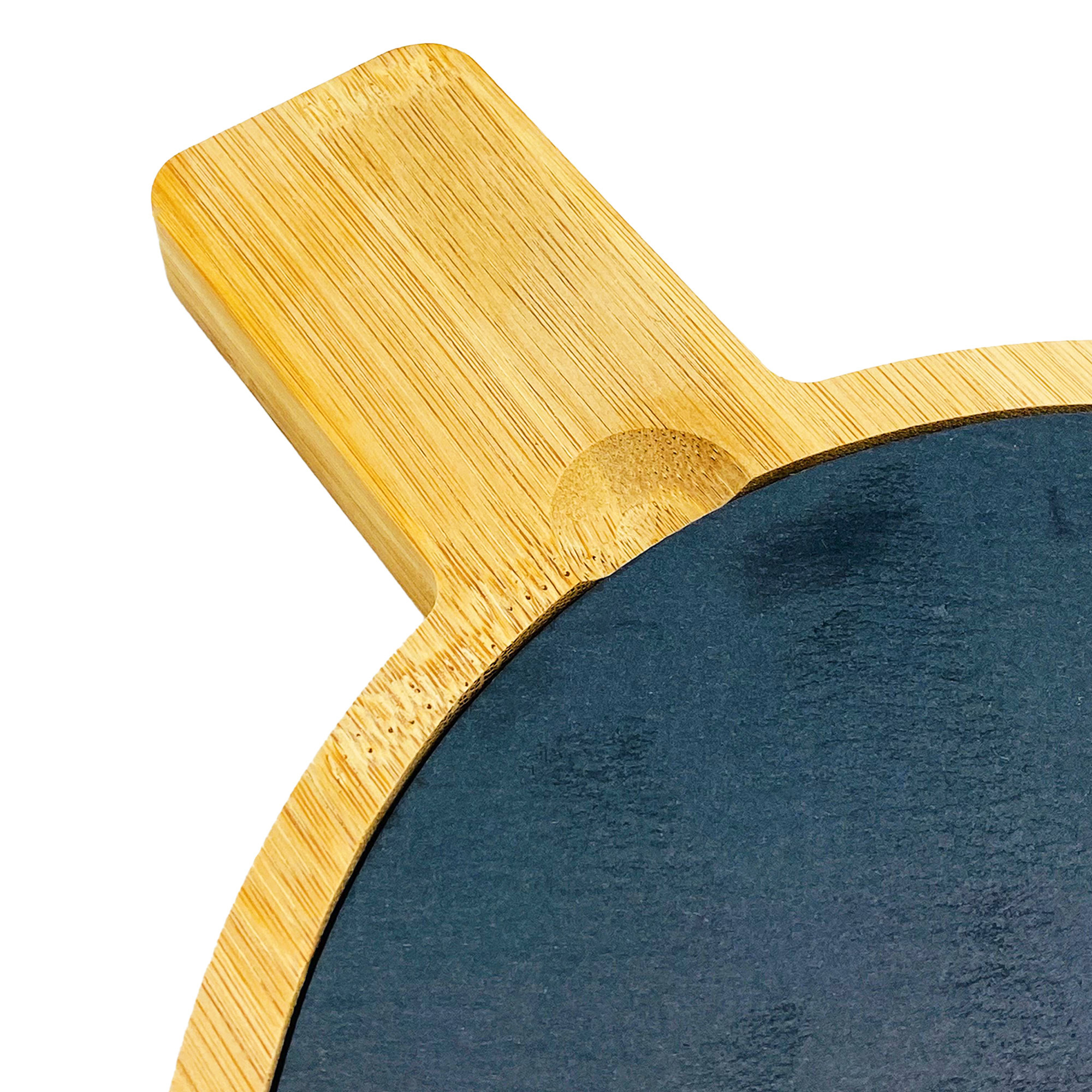 Bamboo Cheese Board Set With Slate Round Charcuterie Board Cheese Meat Steak Serving Platter With Handles