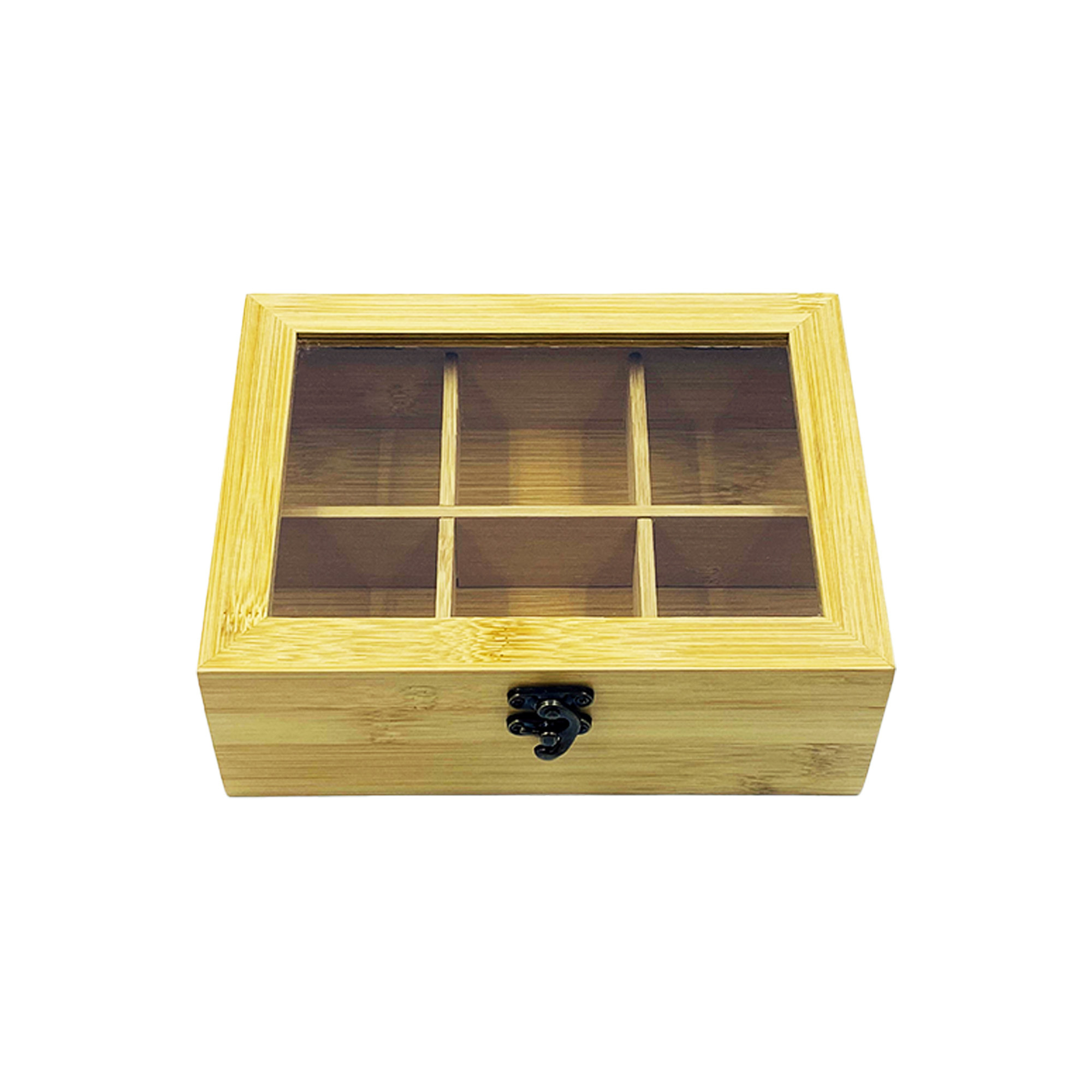 Natural Bamboo Wood Tea Storage Box With Hinged Lid Bamboo Tea Bag Organizer for Tea Bag Organizer