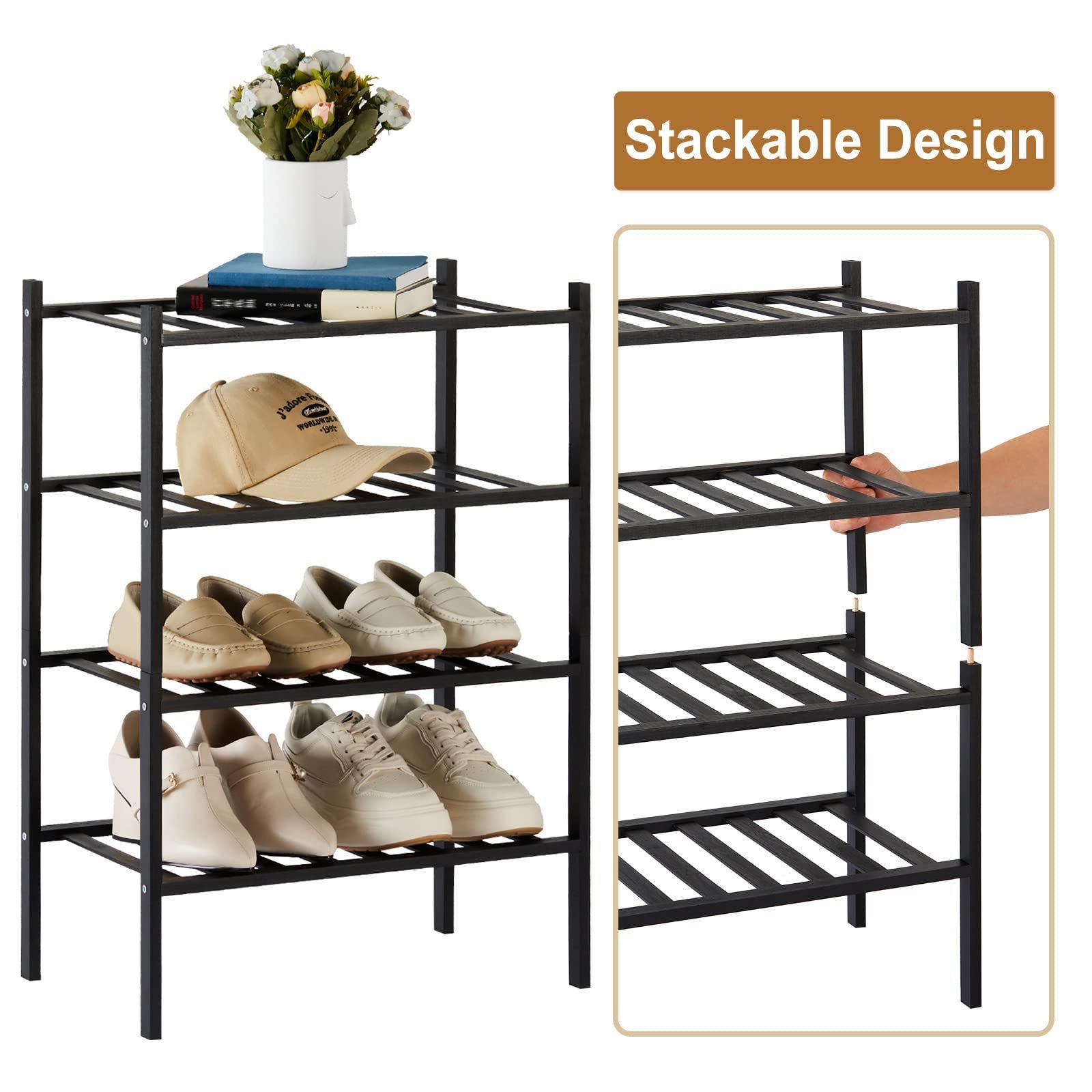 Shoe Rack for Entryway Closet 4 Tier Narrow Shoe Rack Stackable Organizer Storage