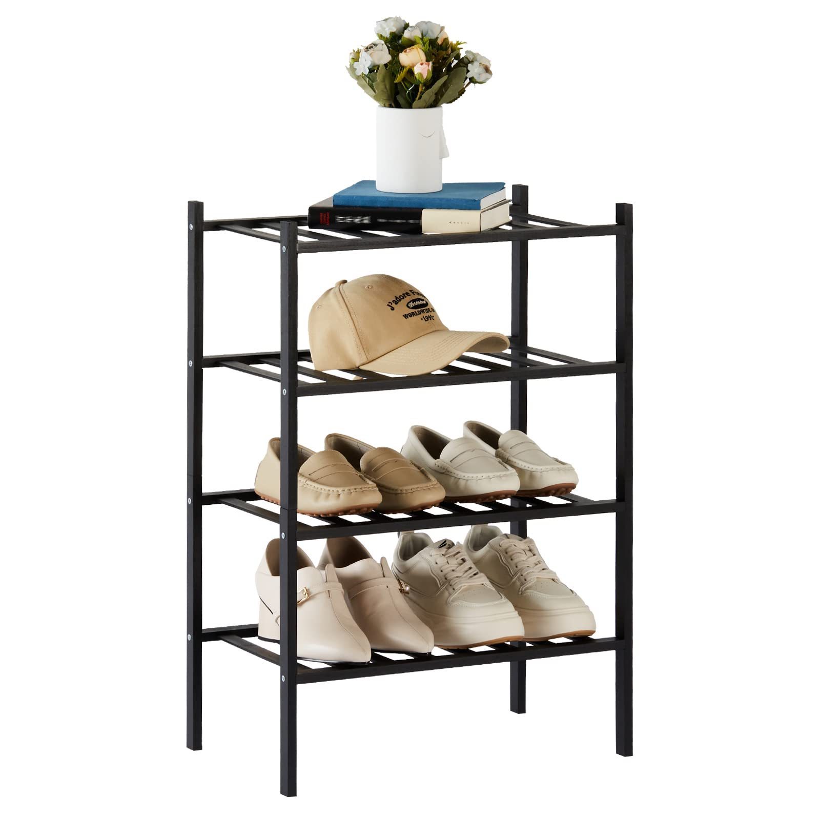 Shoe Rack for Entryway Closet 4 Tier Narrow Shoe Rack Stackable Organizer Storage