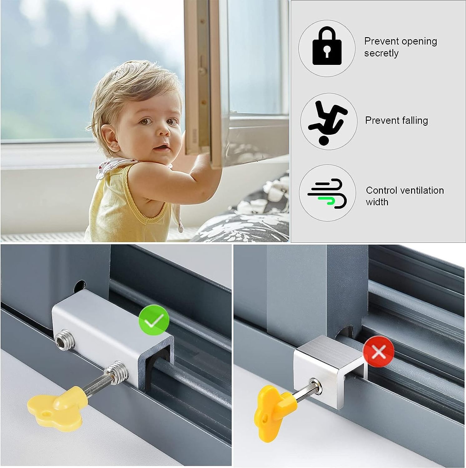 Window Locks Security with Key Adjustable Sliding Window Locks Child Proof Security Safety Lock Stoppers