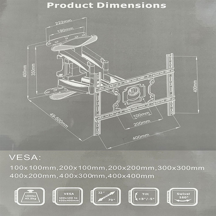 Full Motion TV Monitor Wall Mount Bracket Articulating Arms Swivel Tilt Extension Rotation LED LCD Flat Curved Screen TVs