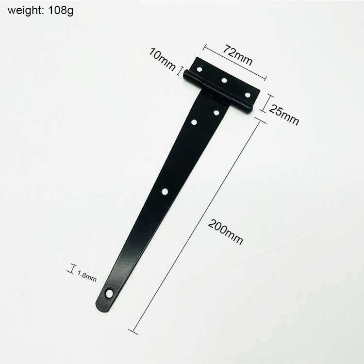 8 Inch T-Strap Shed Hinge Heavy Duty Black Rustic Hardware Iron Rustproof Door Hinge T/Tee Barn gate hinge