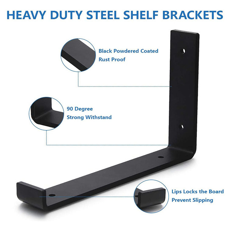 Shelf Bracket Heavy Duty Metal J Bracket Lip DIY Open Shelving Industrial Rustic Wall Shelf Floating Brace Support Shelf Bracket