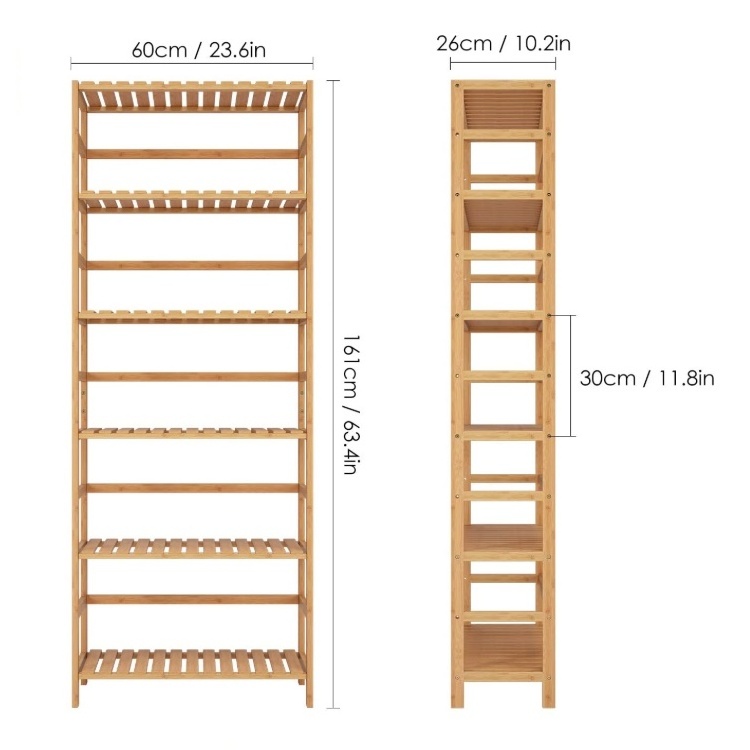 Bamboo Shelf 6 Tier  Free Standing Bookshelf Plant Flower Stand Rack Bathroom Storage Tower